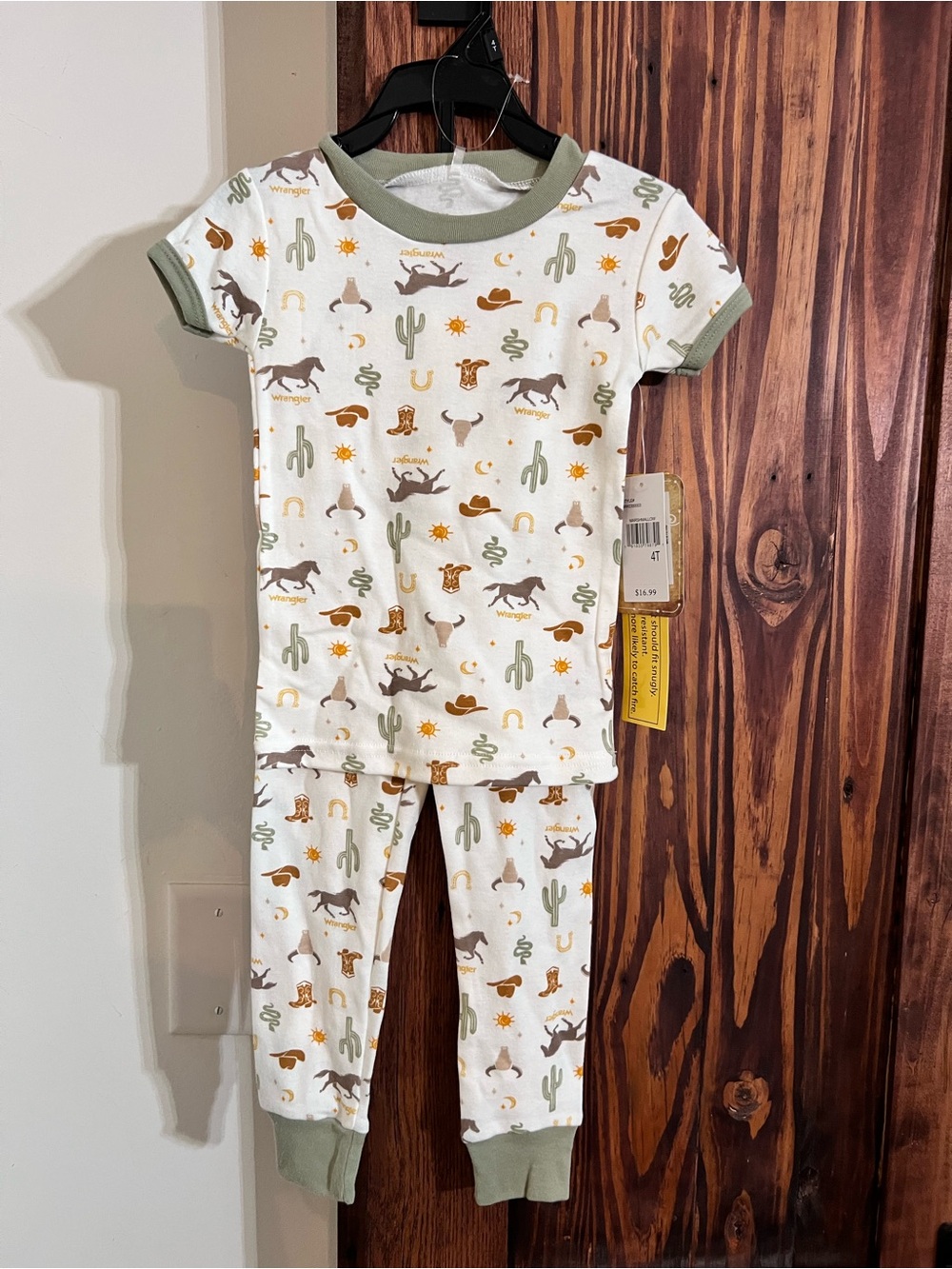 Wrangler White Western Print Pajama Set with Green Trim
